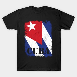 Cuban Flag With Cuba, Distressed T-Shirt